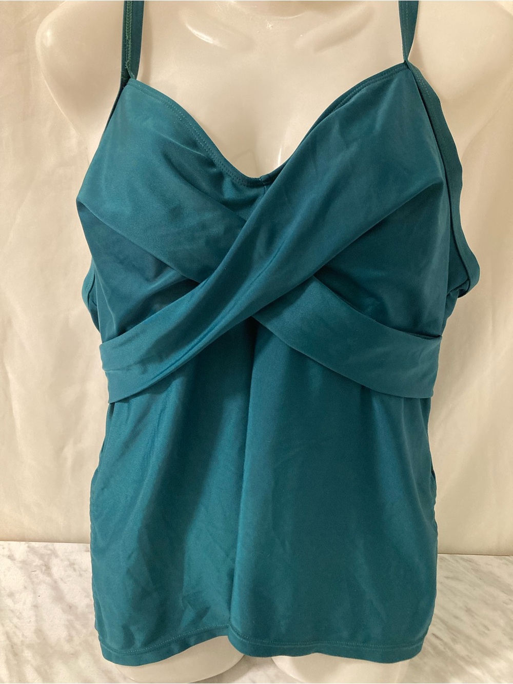 Unbranded Teal Draped Tankini Swim Top 3XL.